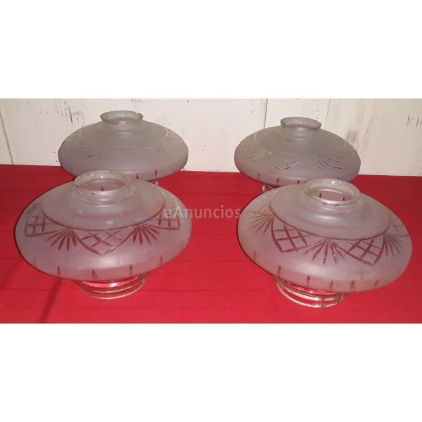 4 GLOBOS DE LAMPARA DE CRISTAL TALLADO PRIMERA MITAD SIGLO XX