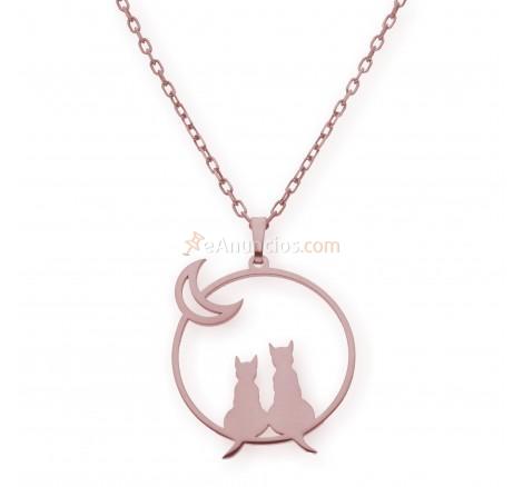 Colgante plata oro rosa Gatos y Luna