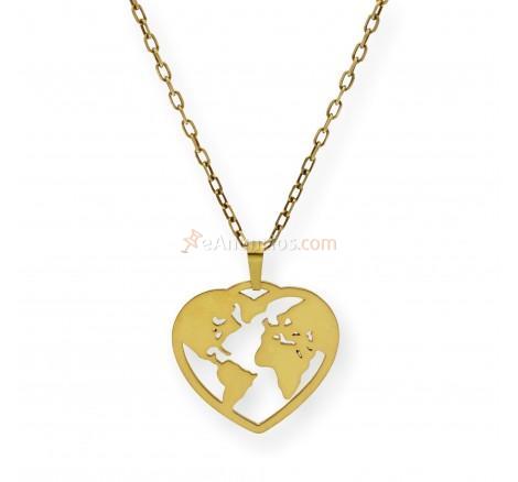 Colgante plata oro Corazón mapamundi