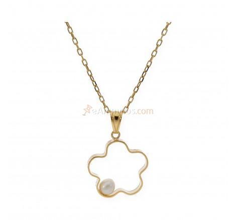Colgante Flower Pearl en plata oro con perla cultivada