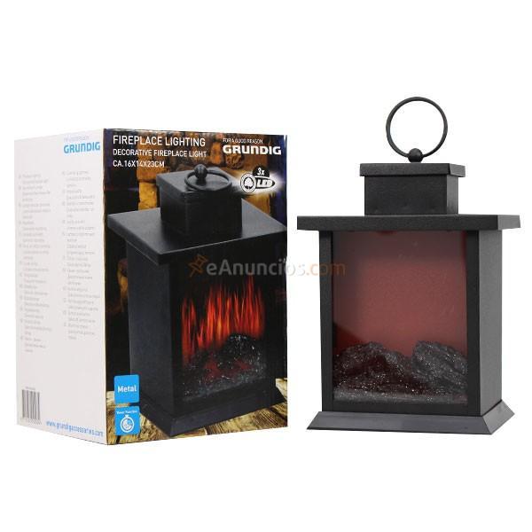 Farol Grundig efecto chimenea 3 LED metal 23 cm