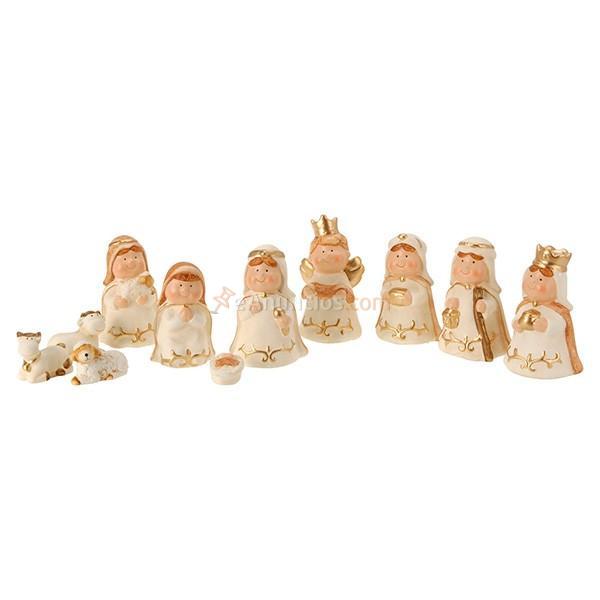 Set 11 figuras Belén cerámica crema  oro