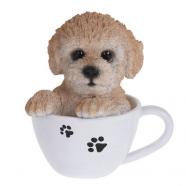 Figura decorativa taza con cachorro resina 16 cm