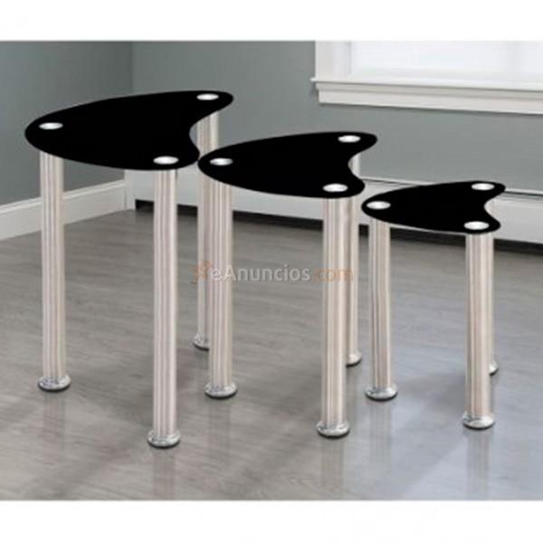 Conjunto 3 mesas nido Ryton cristal negro