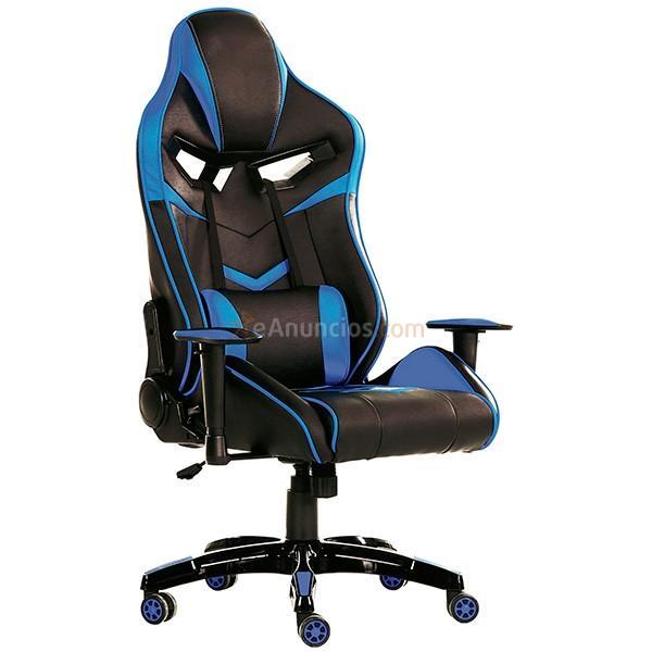 Sillón reclinable giratorio Gamer polipiel azul