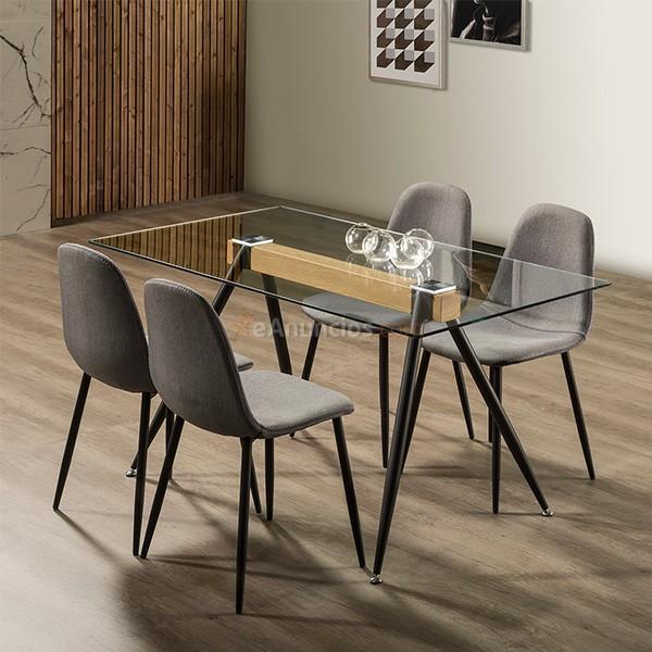 Conjunto de salón mesa + 4 sillas Lotus gris  negro