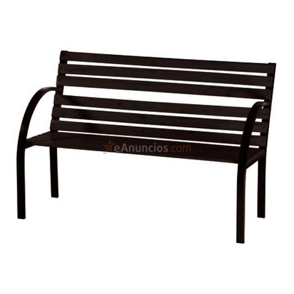 Banco para jardín de madera negra y estructura de metal