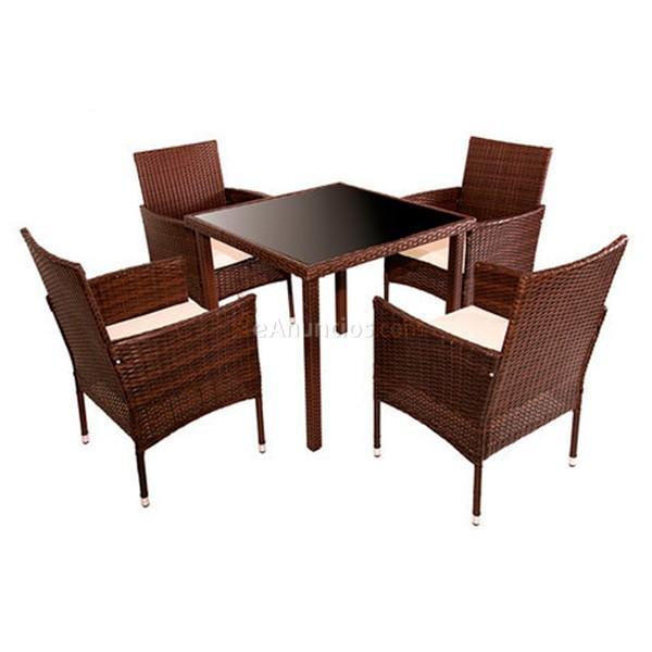 Conjunto de jardín Bolivia ratán 5 piezas marrón