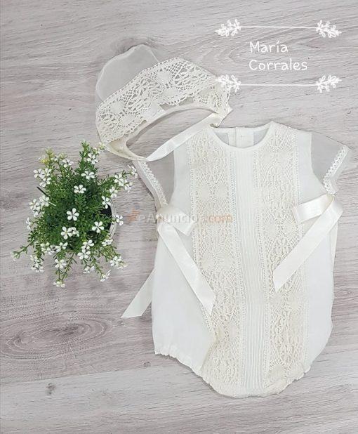 Pelele + capota ceremonia cristal encaje bolillos 39495 beig R200206