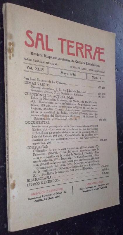 Sal Terrae. Revista Hispanoamericana de Cultura Eclesiástica. Vol. XOIV. N 5. Mayo 1956