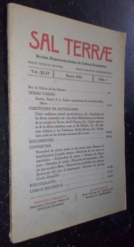 Sal Terrae. Revista Hispanoamericana de Cultura Eclesiástica. Vol. XLIV. N 1. Enero 1956