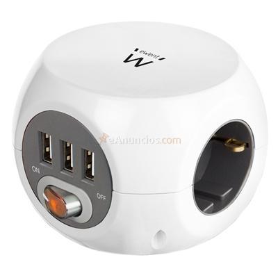 Ewent Ew3939 Regleta Cubo 3 Tomas3 Usb Blanco, original de la marca Ewent