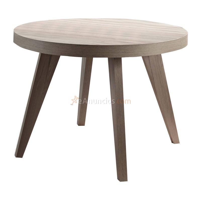 Mesa de comedor de estilo nórdico acabado roble redonda y extensible