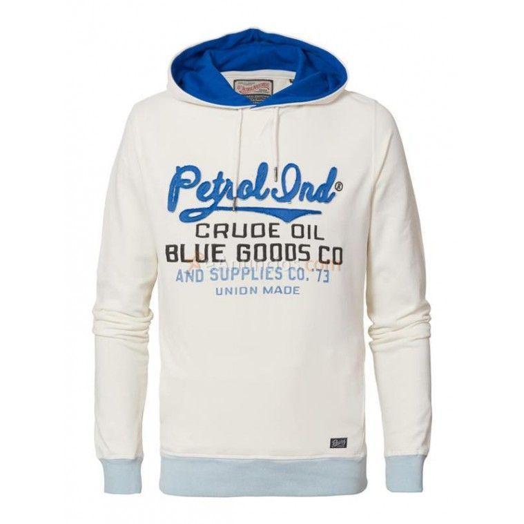 SUDADERA CON CAPUCHA BLANCA CON LETRAS EN AZUL SWH302