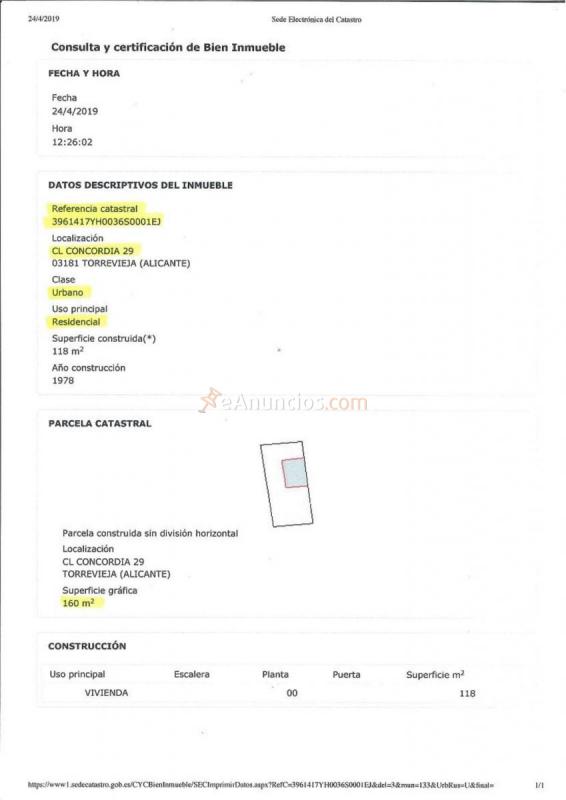 Parcela Rustica en venta en  CONCORDIA, Centro, Torrevieja