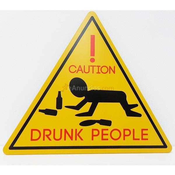 Placa decorativa Drunk People metal 30 cm amarillo