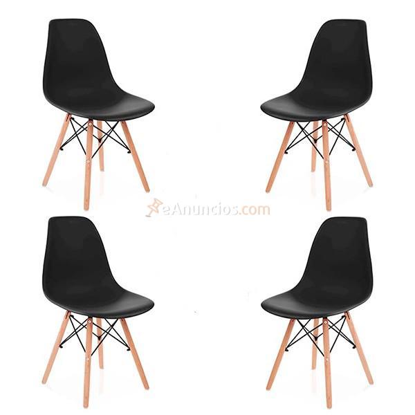 Conjunto 4 sillas Dinamarca con patas de madera negro