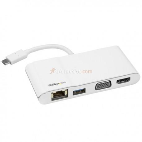 StarTech.com - Adaptador Multipuertos USB-C para Ordenadores Portátiles - HDMI o VGA 4K - USB 3.0 - Blanco y Platea