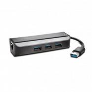 Kensington - Adaptador UA3000E USB 3.0 Ethernet y hub de 3 puertos: negro