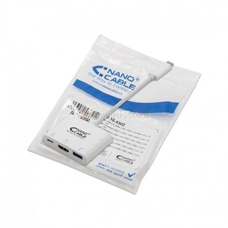 Nanocable - CONVERSOR USB-C A HDMI  USB  USB-C, 3 EN 1, 15 CM