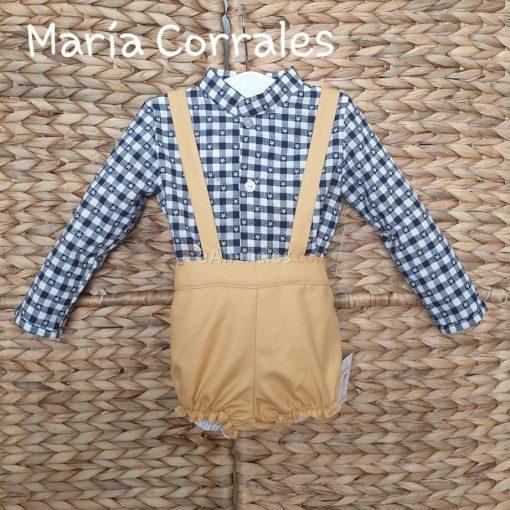 A conjunto niño 2 piezas angela tirado mostaza camisa cuadros estrellas r220534
