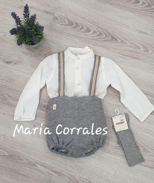 A conjunto niño pilar batanero 1516 bombacho punto gris tirantes + blusa r220523