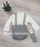 A conjunto niño pilar batanero 1516 bombacho punto gris tirantes + blusa r220523