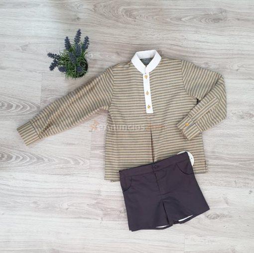 Conjunto niño gato mon petit pantalon + camisa rayas r230248