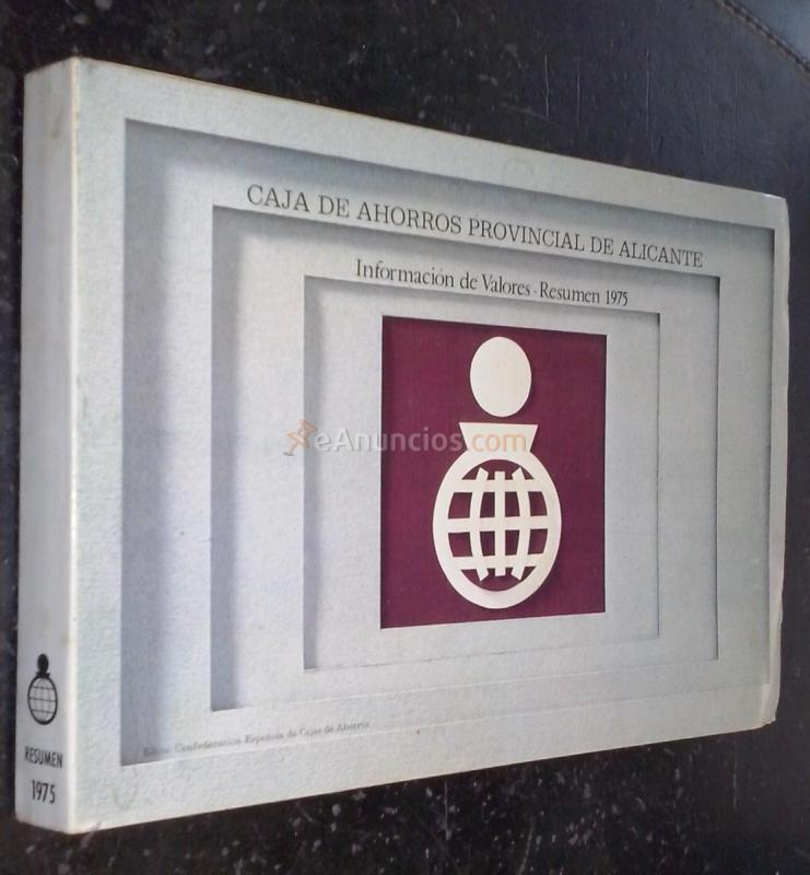 Caja de ahorros provincial de Alicante. Resumen anual de información de valores. Datos sobre 1975 y anteriores