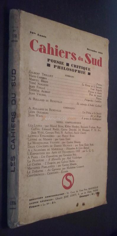 Cahiers du Sud. Poesie. Critique. Philosophie. N 178