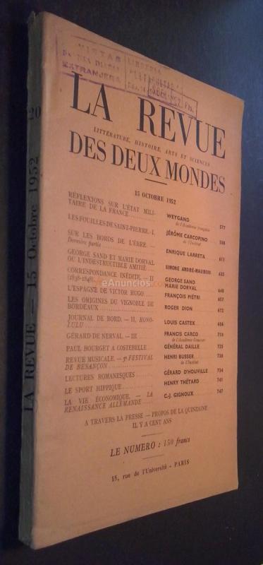 La Revue des Deux Mondes. Littérature, histoire, arts et sciences. N 20. 15 Octobre 1952