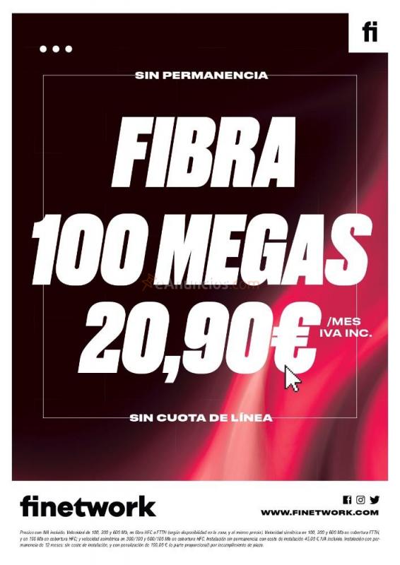 FIBRA 100Mb, 300Mb y 600Mb Sin permanencia