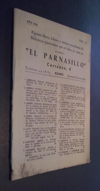 Algunos libros, folletos y revistas procedentes de bibliotecas particulares que se hallan de venta. N 15
