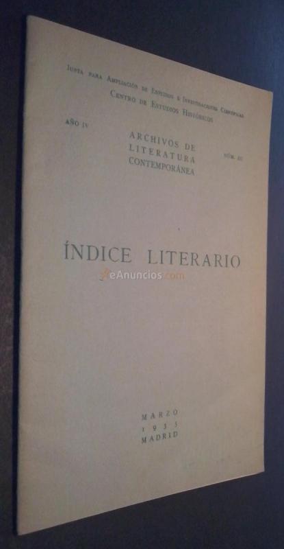 Archivo de Literatura Contemporánea. Año IV. N III. Índice literario