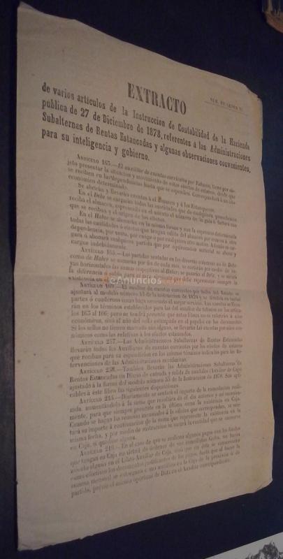 Extracto de varios artículos de la Instruccion de Contabilidad de la Hacienda pública de 27 Diciembre 1878, referente á las Administraciones Subalternas de Rentas Estancadas