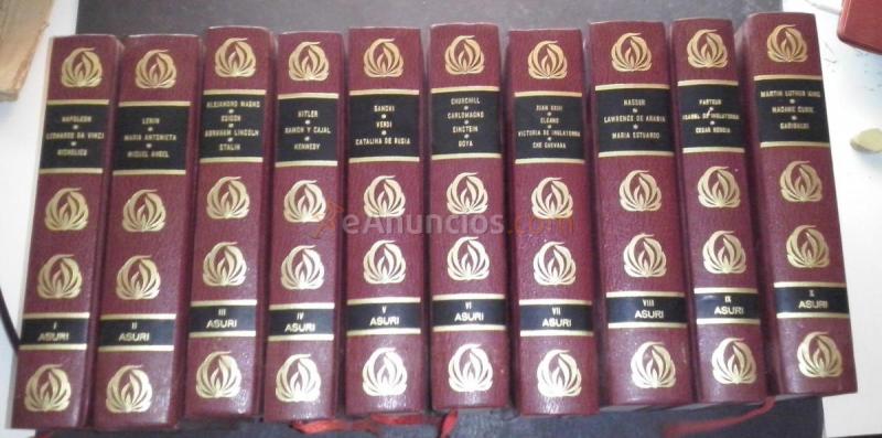 Grandes biografías. Tomo I: Napoleón. Leonardo Da Vinci. Richelieu. Tomo II: Lenin. Maria Antonie. Miguel Ángel. Tomo III: Alejandro Magno. Edison. Abrham Lincoln. Stalin. Tomo IV: Hitler. Ramón y Cajal. Kennedy. Tomo V: Gandhi. Verdi. Catalina de Rusia. 