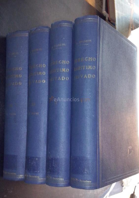Derecho marítimo privado italiano. Tomo I: Parte histórica. De los buques. Tomo II: De las personas. Tomo III: Las obligaciones. 1 Parte: De los transportes marítimos. 2 Parte: De los siniestros marítimos y de los seguros. 4 tomos