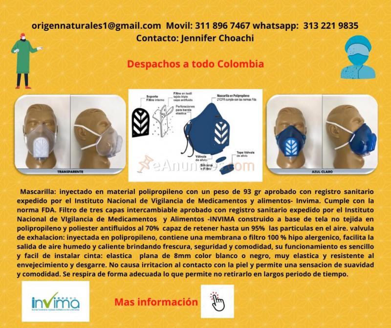 Mascarilla tapabocas antifluido eficaz 95  registro sa