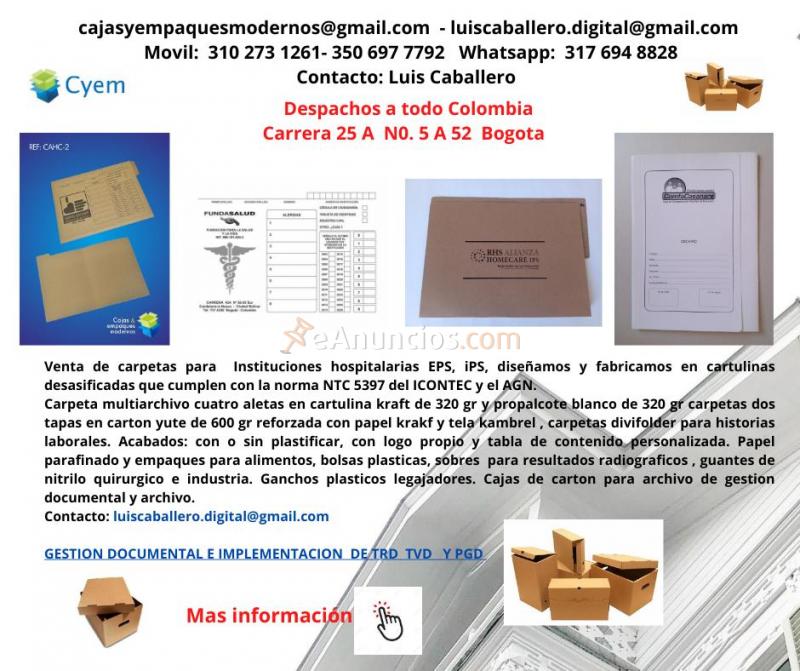 Carpetas para archivo de historia clinica en propalcote