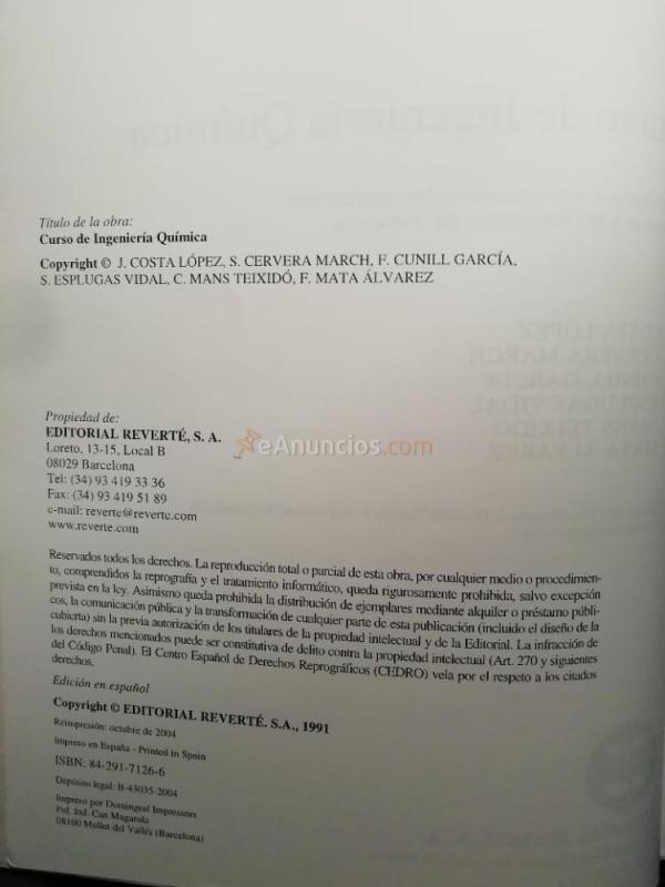 Vendo libro de Ciencias: Curso de Ingenieria quimica