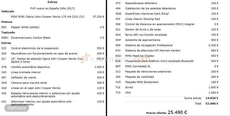 Mini Cooper John Cooper Works Cabrio de 2017 con 108.000 Km por 28.990 EUR. en Madrid